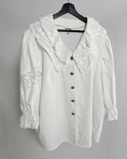 80s White Cotton Dirndl Blouse