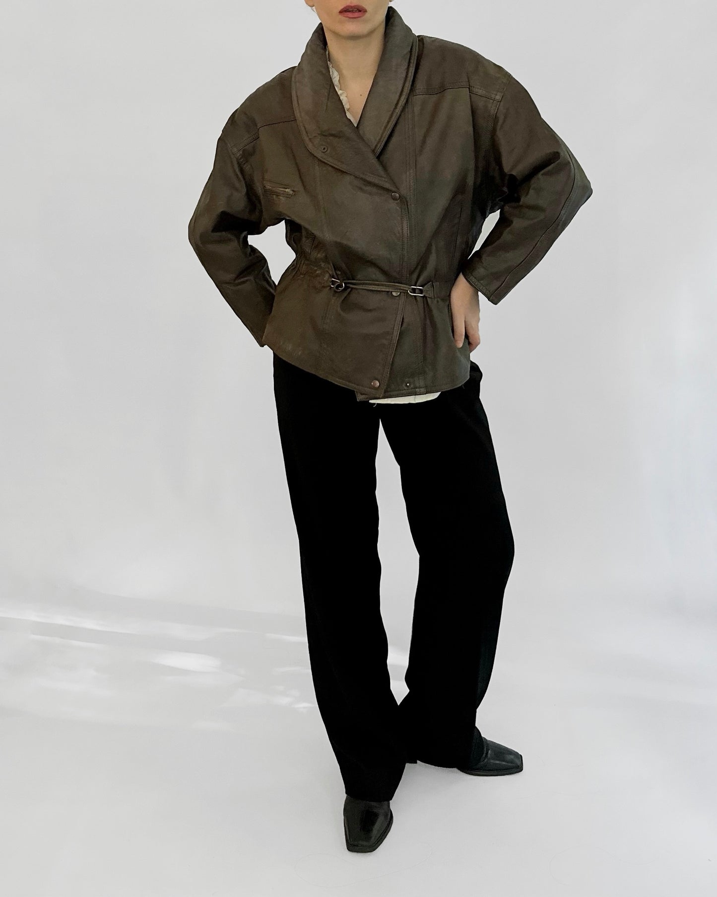 80s Distressed Brown Cowhide Leather Jacket