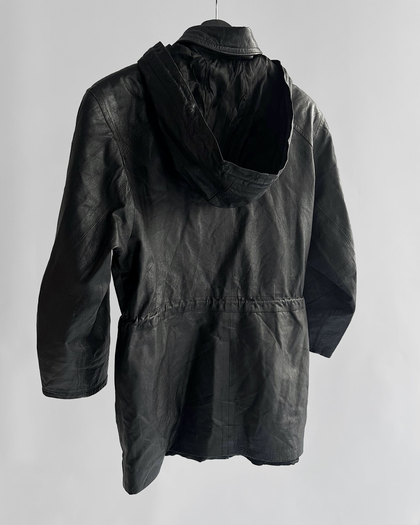 1990s Italian Black Leather Hooded Jacket