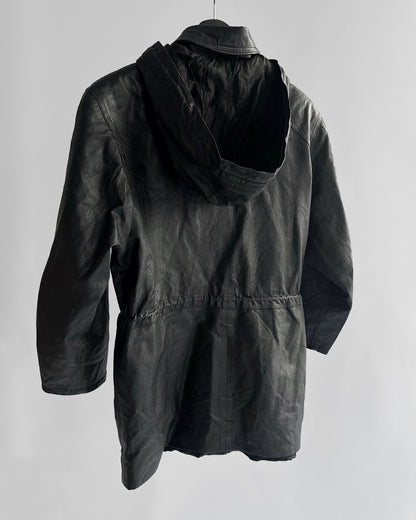1990s Italian Black Leather Hooded Jacket