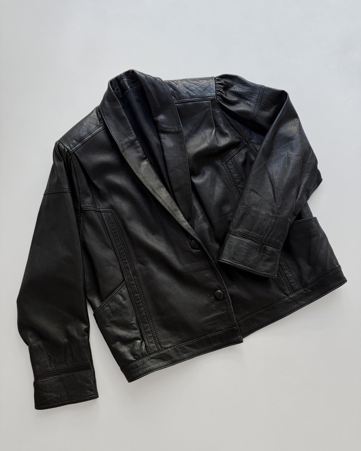 Vintage 1980s Black Leather Bomber Style Jacket