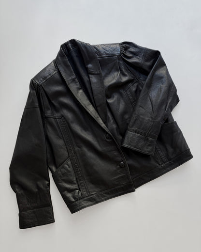 Vintage 1980s Black Leather Bomber Style Jacket