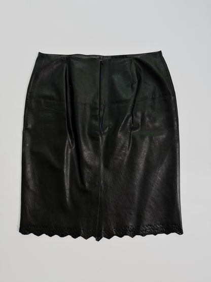 90s Black Eco Leather Skirt Suit