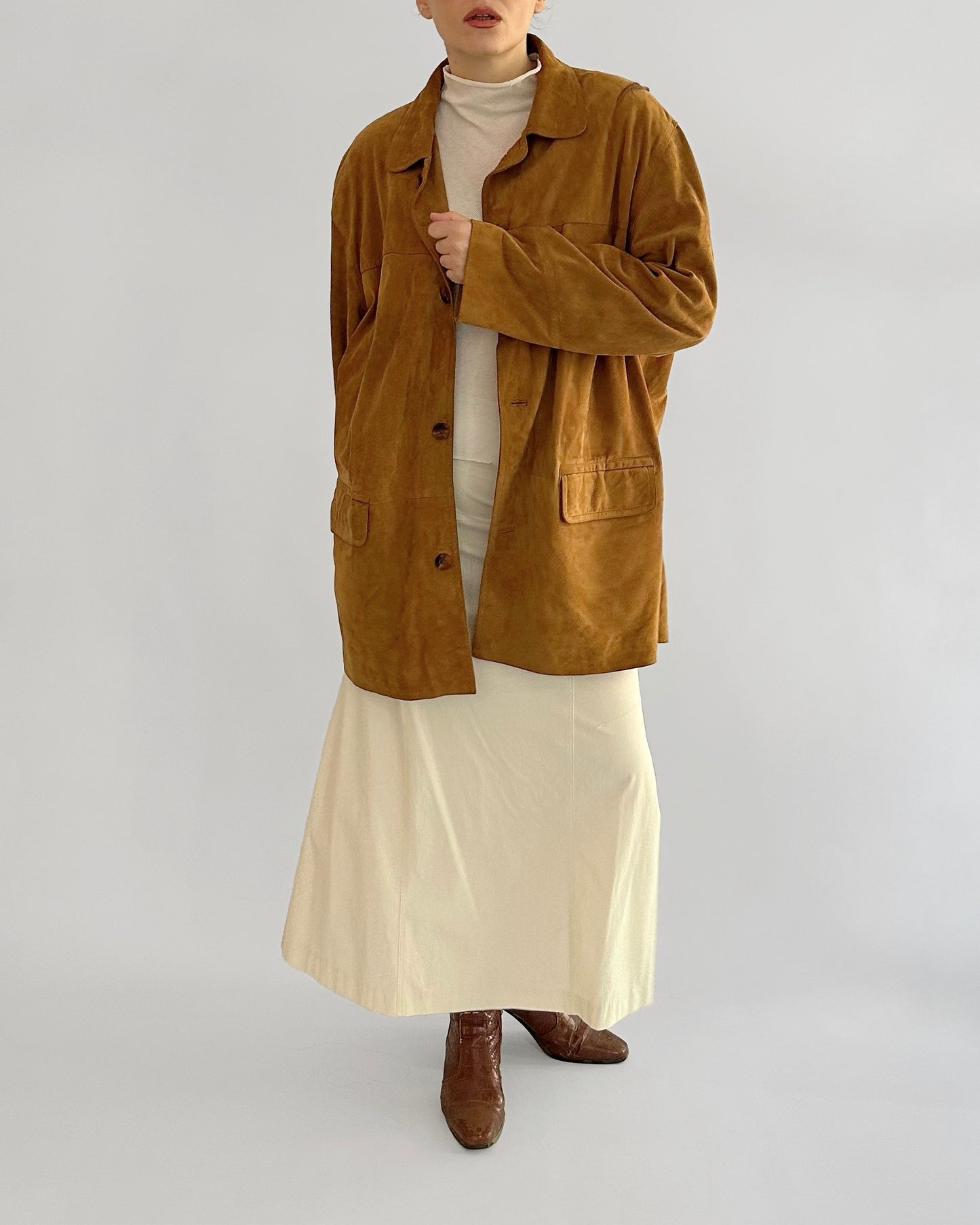 80s Goatskin Caramel Brown Suede Jacket