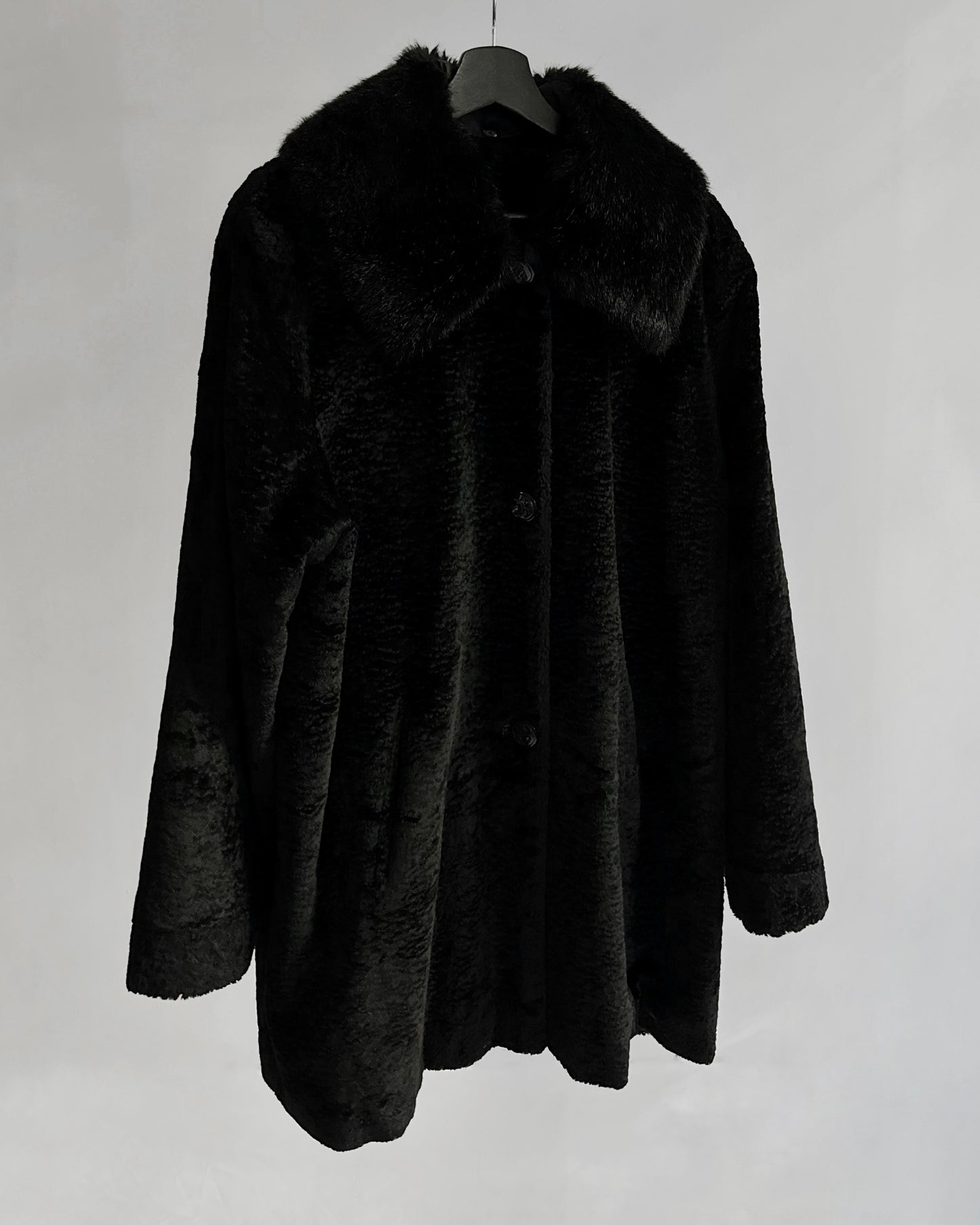 80s/90s Black Faux Fur Coat with Double Collar