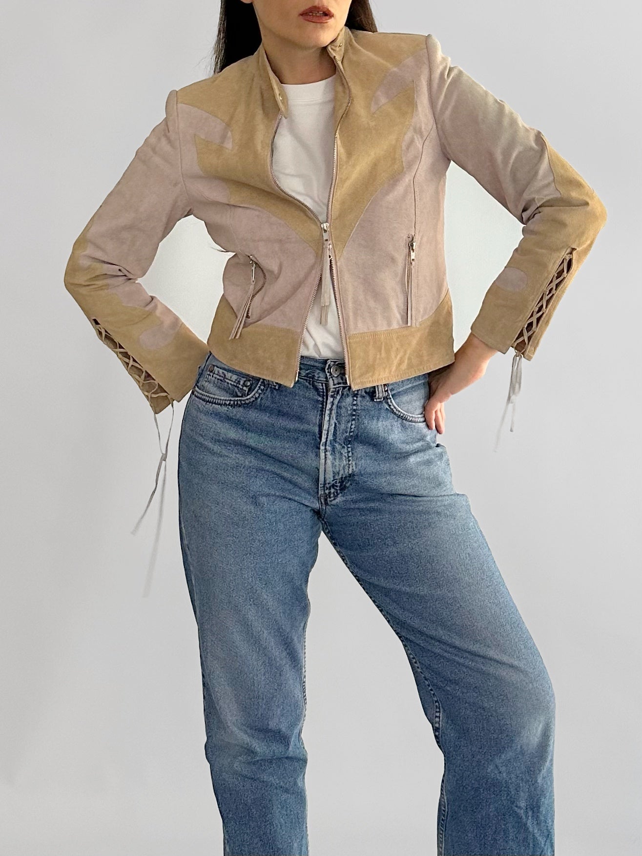 Y2K Western Lace-Up Suede Leather Jacket