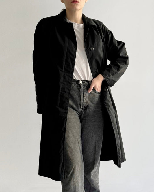 90s Italian Black Trench Coat
