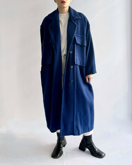 80s Hiroko Koshino Blue Wool Coat
