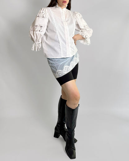 80s White Austrian Puff Sleeve Blouse