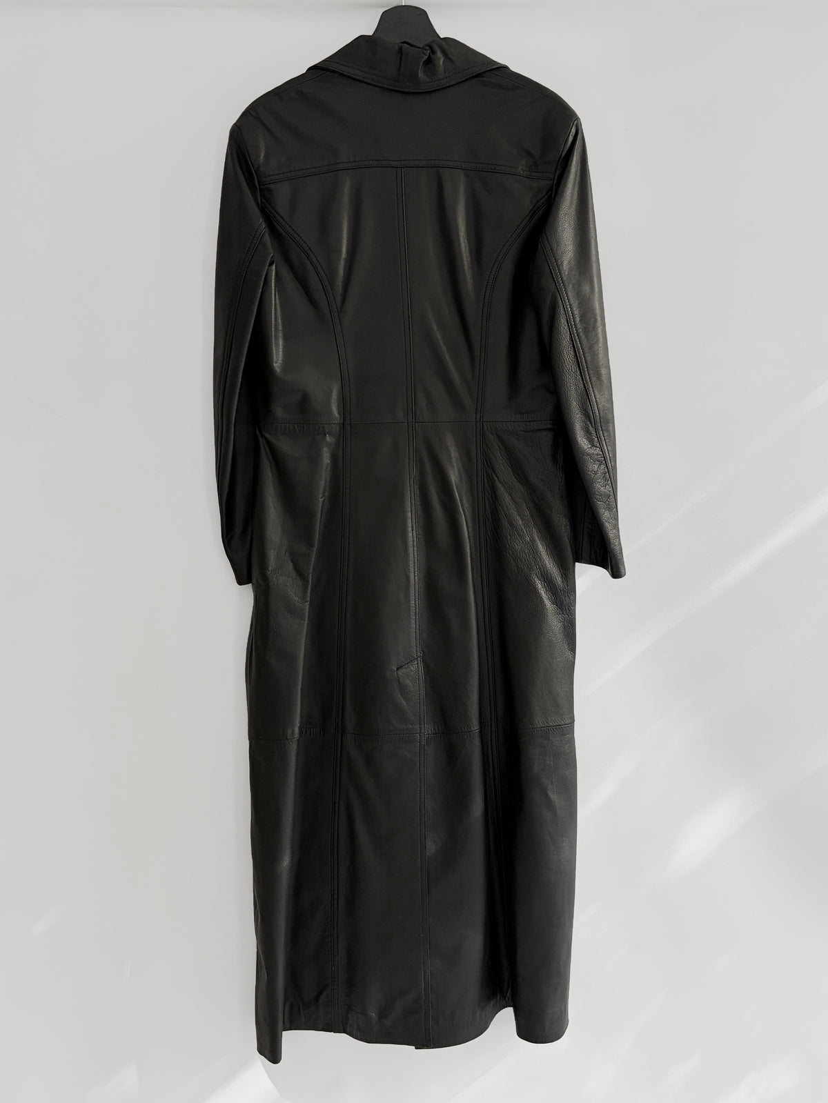 Vintage 1990s Black Italian Goatskin Leather Maxi Coat