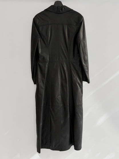 Vintage 1990s Black Italian Goatskin Leather Maxi Coat