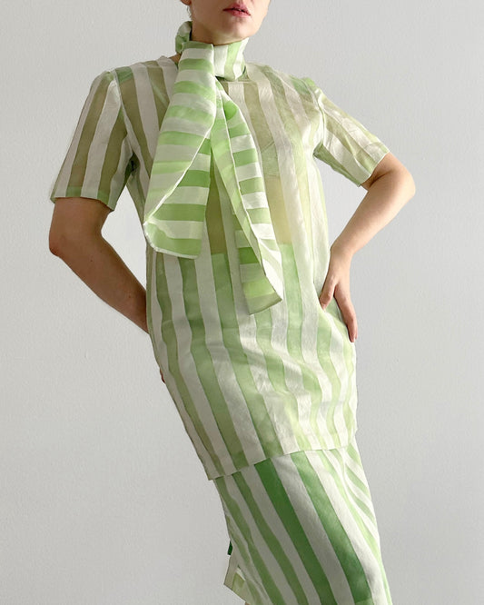 Vintage Handmade Organza Striped Sheer 3-Piece Set