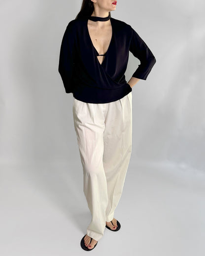 Theory Black Pure Silk Wrap Blouse