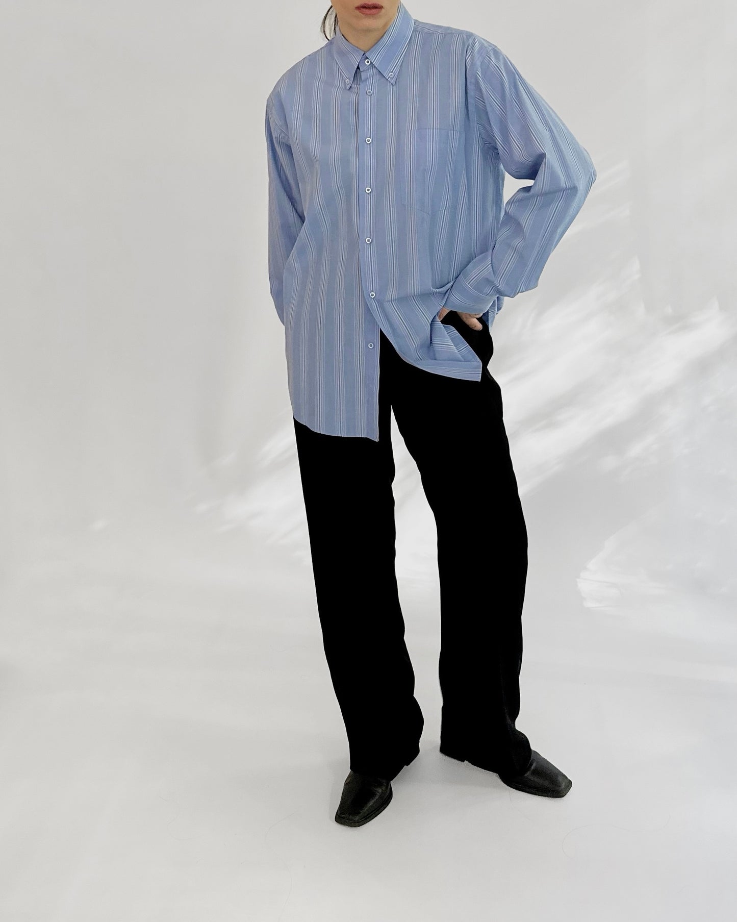 90s Blue Striped Classic Cotton Shirt