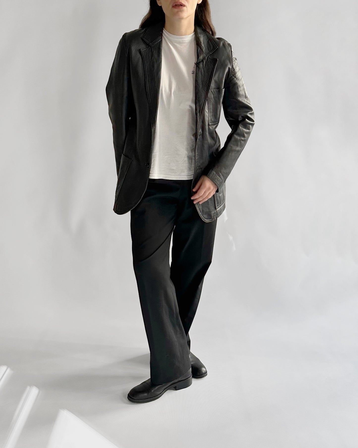 90s Black Soft Leather Blazer