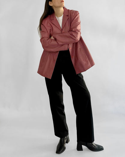 90s Rose-Cherry Leather Jacket