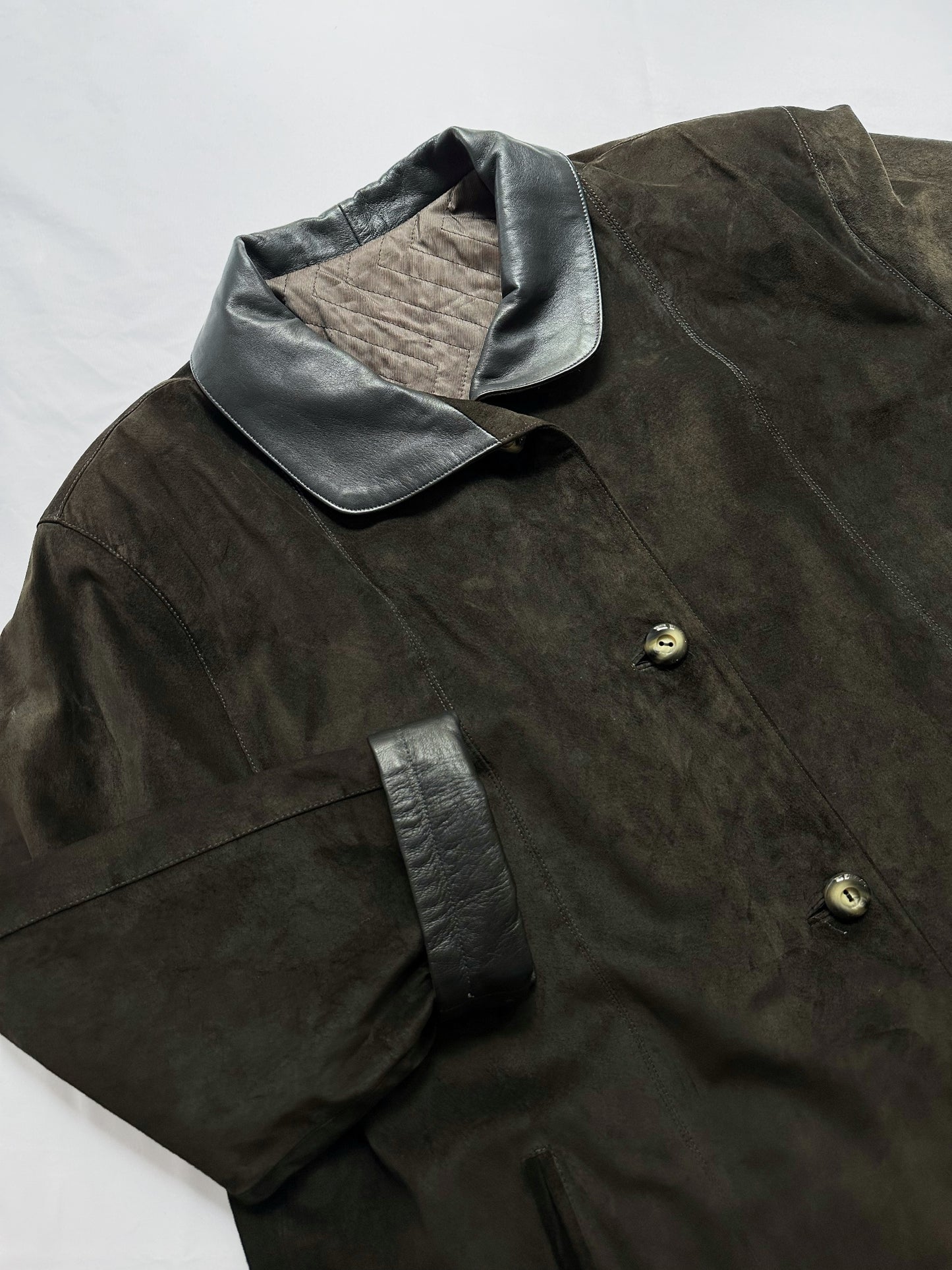 90s Dark Brown Suede Leather Coat