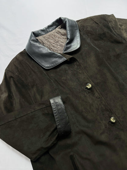 90s Dark Brown Suede Leather Coat