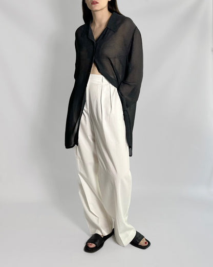 90s Dark Grey Sheer Maxi Shirt