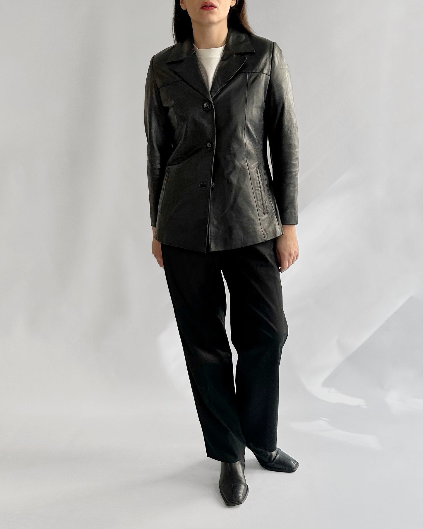 90s Black Leather Blazer