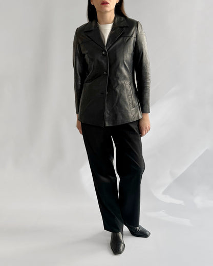 90s Black Leather Blazer