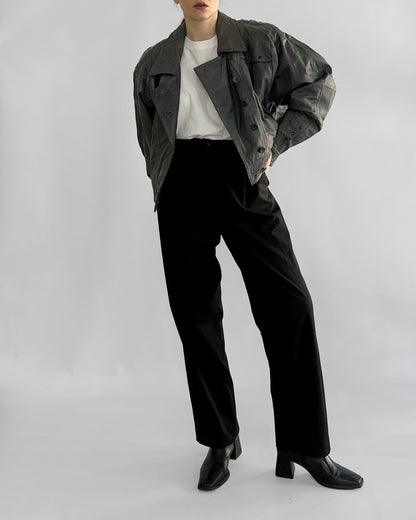 80s Grey Patchwork Leather Bomber Jacket