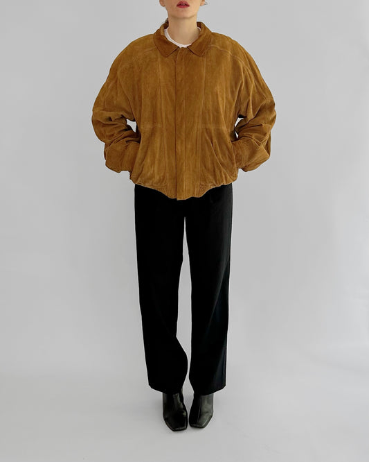 90s Sheepskin Suede Bomber Jacket