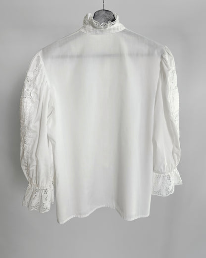 80s White Austrian Puff Sleeve Blouse