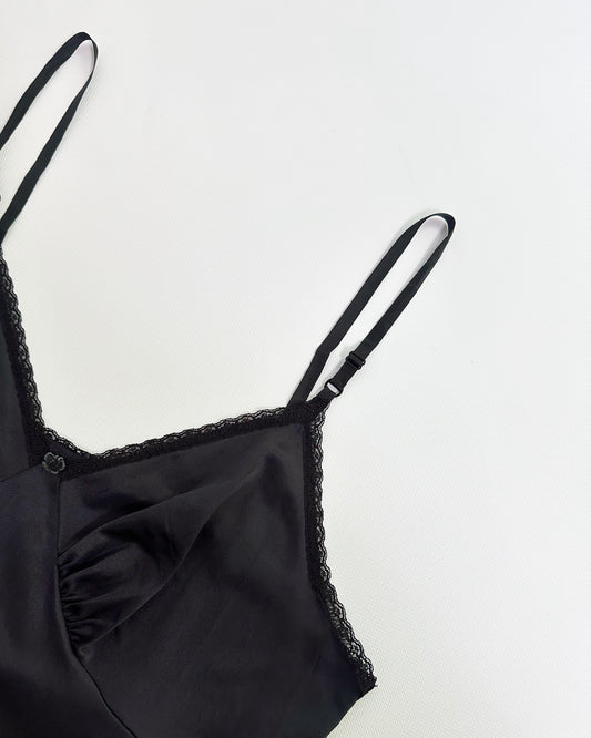 80s Black Sheer Nylon Slip Dress