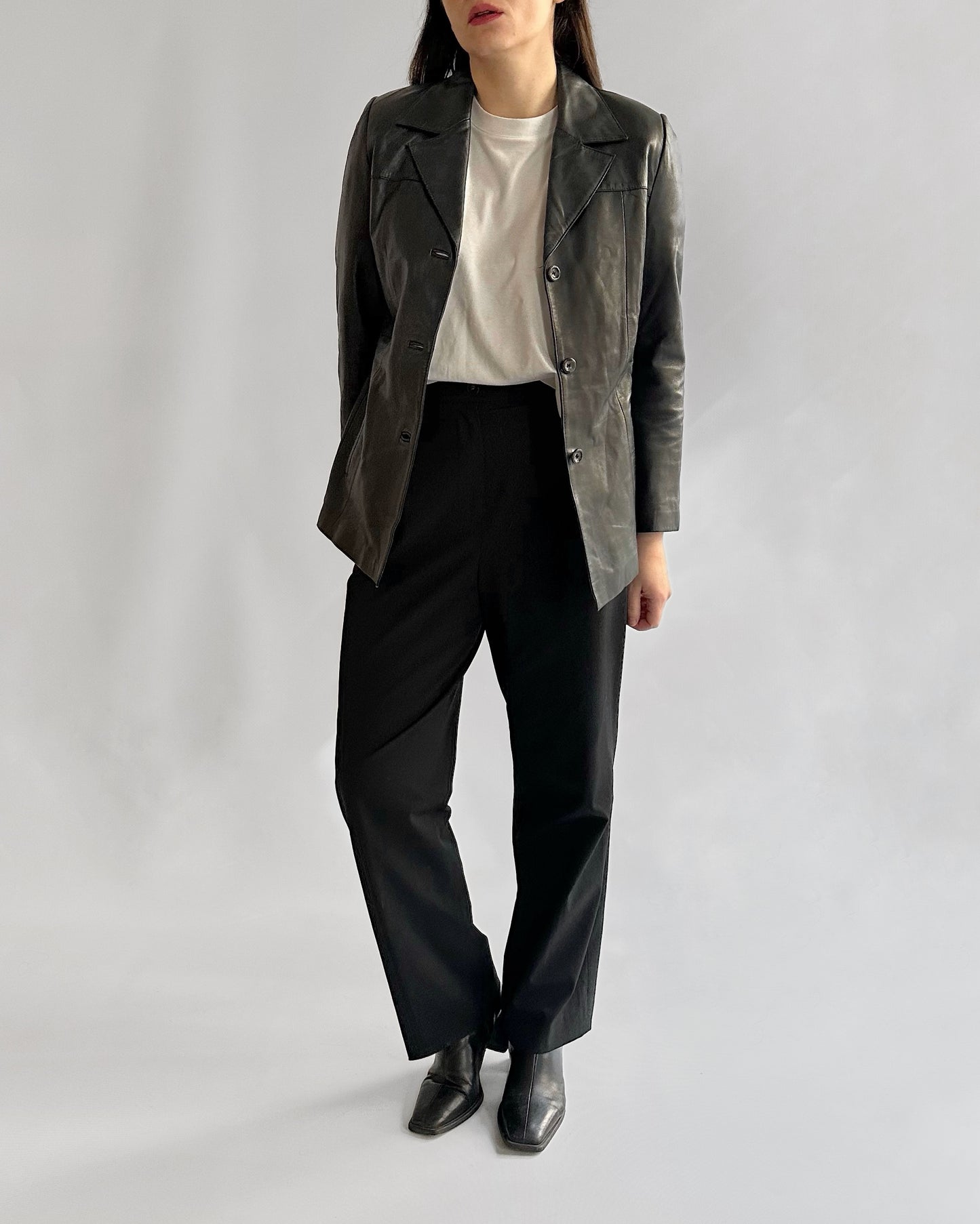 90s Black Leather Blazer