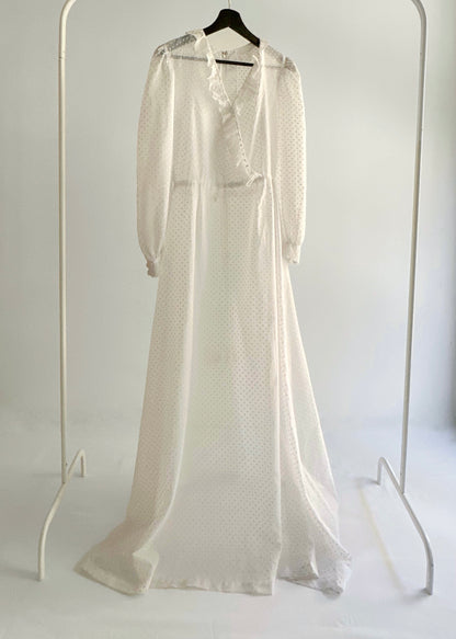 70s/80s Sheer White Polka Dot Dress