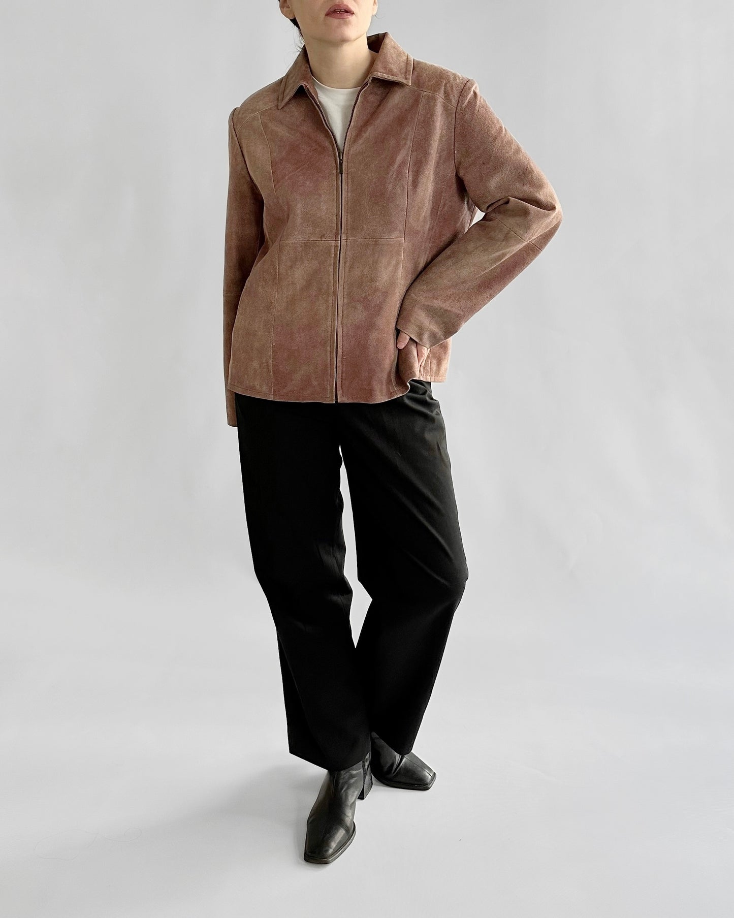 2000s Dusty Pink Washed Nappa Leather Jacket