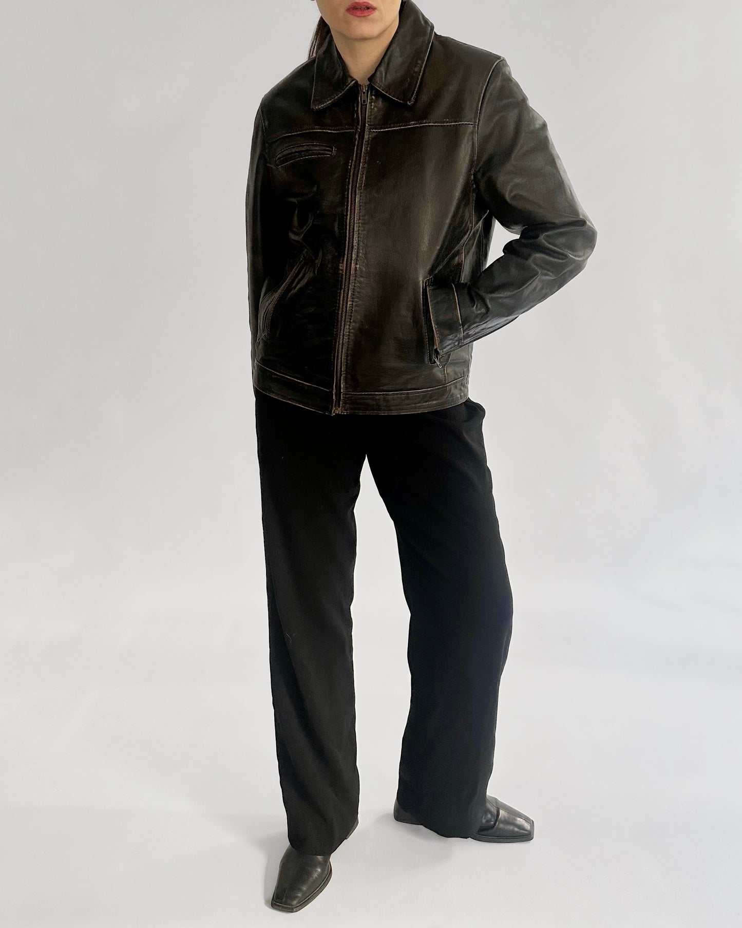 2000s Jack & Jones Black Distressed Leather Jacket