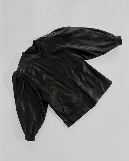 80s Black Puff Sleeve Sheep Leather Jacket
