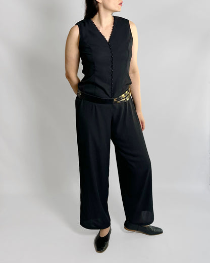 80s Black Sleeveless Jumpsuit