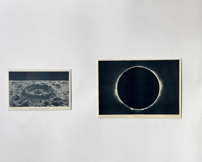 Antique 1929 Astronomy Print Set – Solar Eclipse and Lunar Surface Scientific Illustrations (Set of 2)