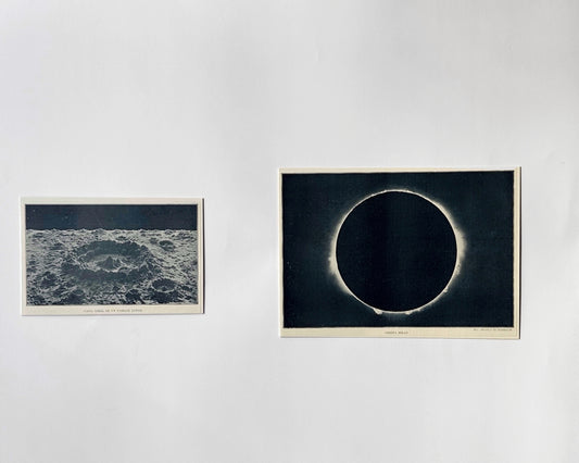 Antique 1929 Astronomy Print Set – Solar Eclipse and Lunar Surface Scientific Illustrations (Set of 2)