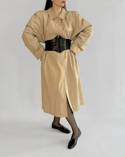 90s Italian Oversized Beige Trench Coat, NOS