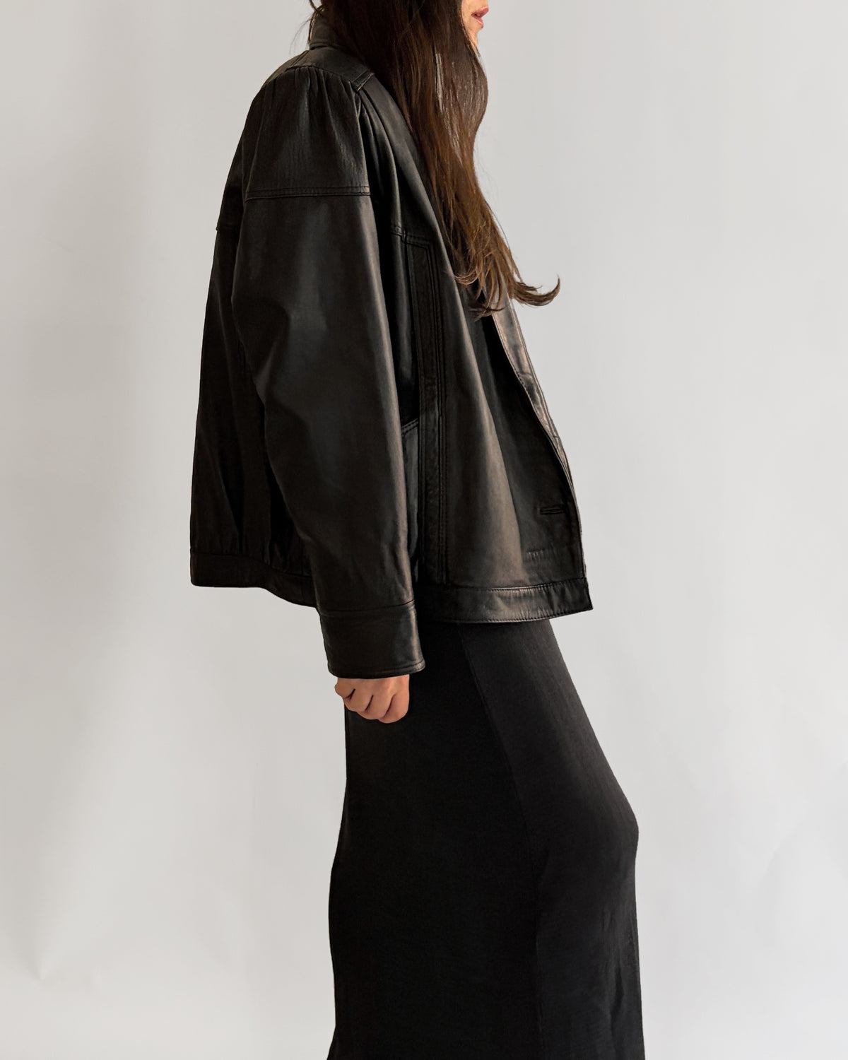 Vintage 1980s Black Leather Bomber Style Jacket