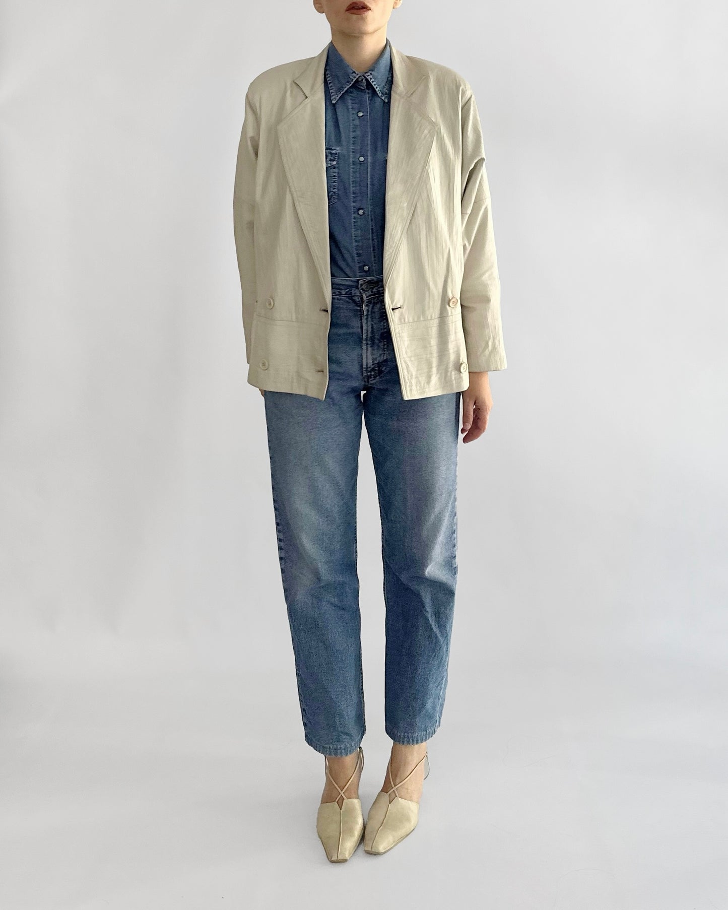 80s Cream Leather Jacket