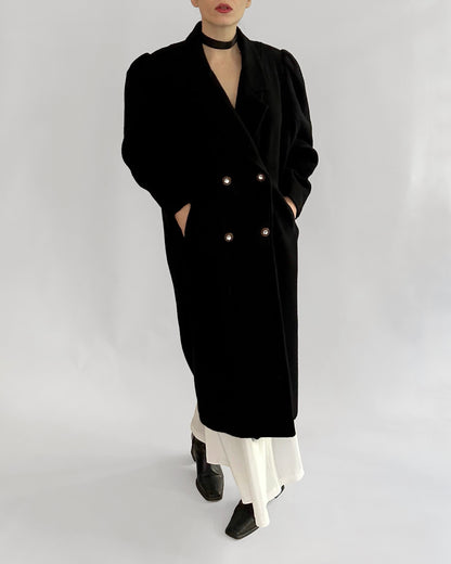 90s Black Coat with Jewel Buttons