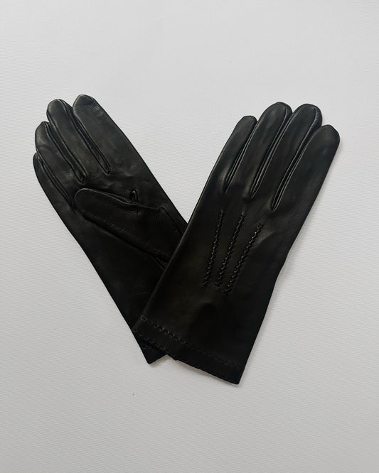 90s Black Leather Gloves - Size 8 1/2, NOS