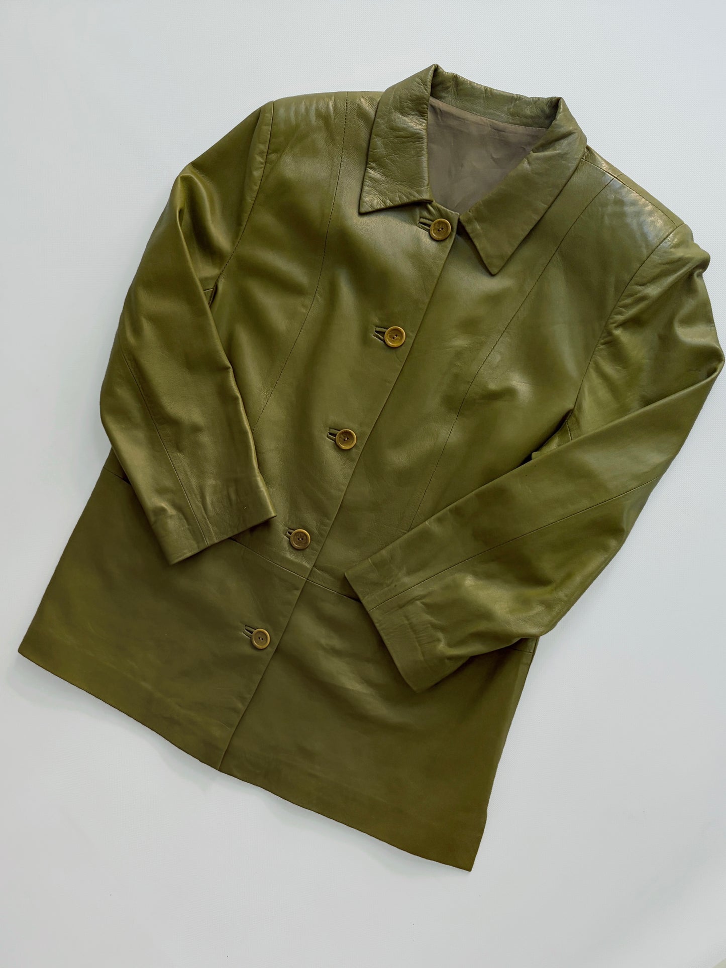 Vintage 1990s Olive Green Nappa Leather Jacket