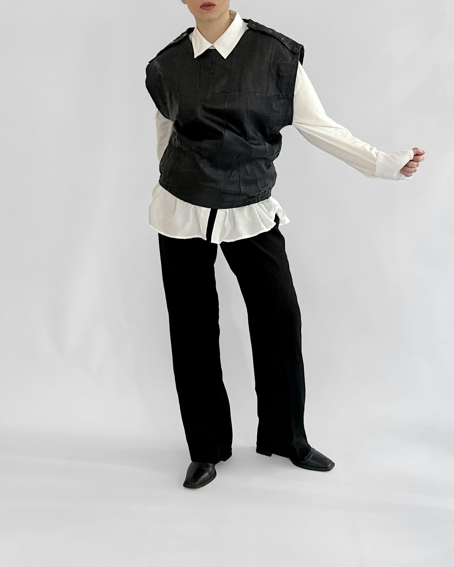 80s Black Patchwork Leather Waistcoat