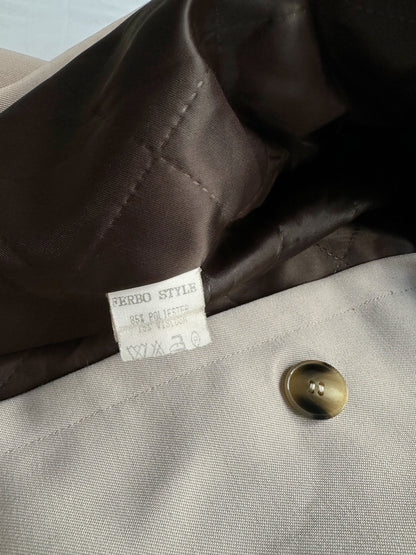 90s Beige Trench Coat – Detachable Faux Fur Collar