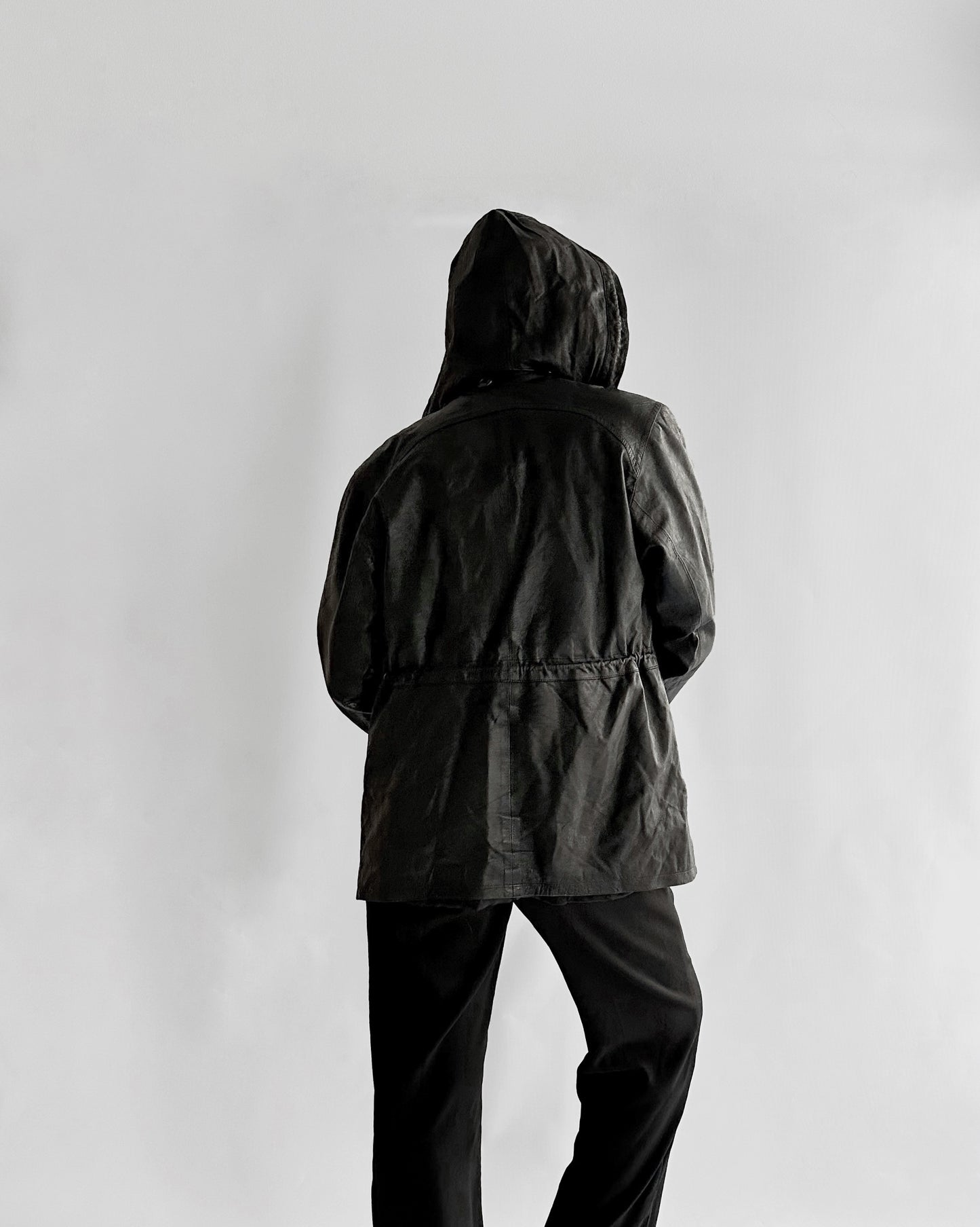 1990s Italian Black Leather Hooded Jacket