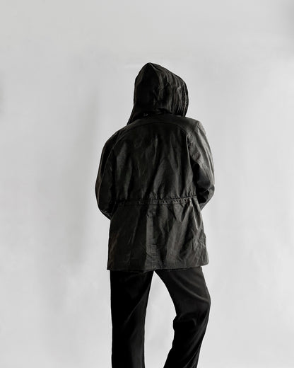 1990s Italian Black Leather Hooded Jacket