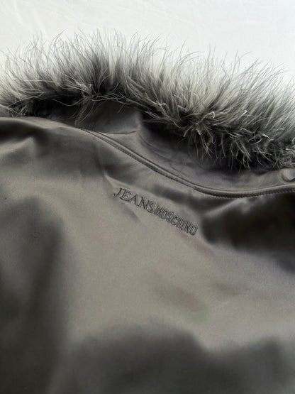 90s Moschino Feather Collar Grey Satin Shirt