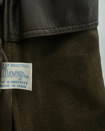 80s Brown Green Sheepskin Suede Leather Jacket
