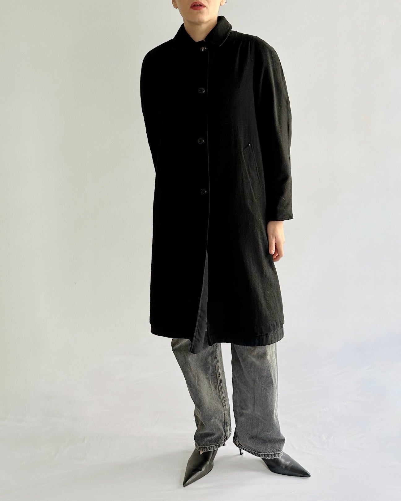 90s Italian Black Trench Coat